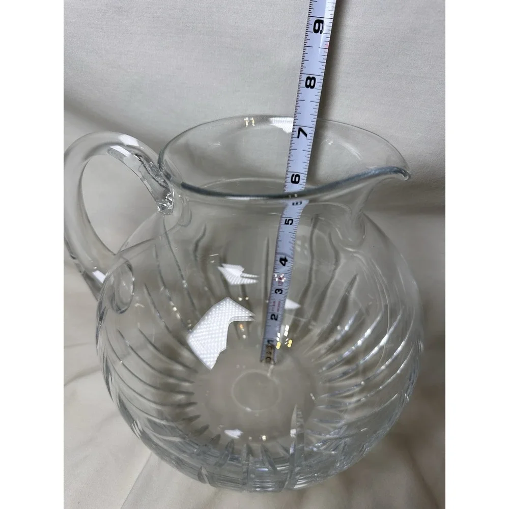 Block Hand Cut Crystal Pitcher 70oz Round‎ Water Juice Decanter Poland